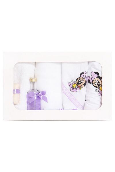 Recostore Trusou botez brodat cu Minnie Mouse, alb-lila, 7 piese,REC1768