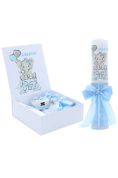 Recostore Trusou si lumanare Elefant "Cu drag de la nasi", bleu deschis, REC2404