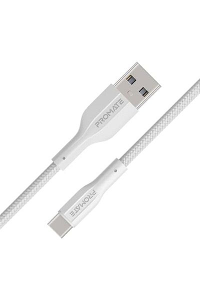 Promate كابل USB إلى USB-C، بطول 2 متر، كابل شحن متين من السيليكون من النوع C مع شحن سريع 2 أمبير