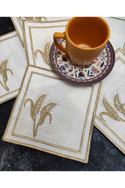 Çt Çeyizci Tekstil Presentation Napkin, Cocktail Napkin, Coffee Side Presentation Holder, Cup Pad 6 Pieces Presentation Napkin