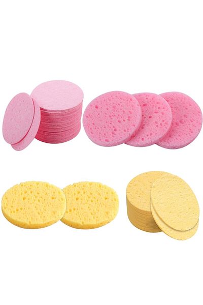 DELPI Set of 60 Natural Cellulose Cleansing Sponges, Exfoliating, 6 cm, Pink/Yellow