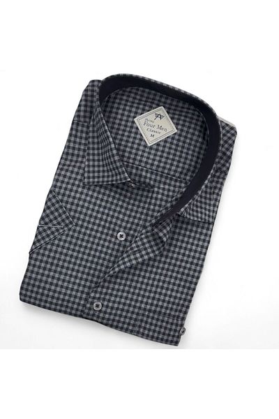 GÖMLEK GALERİSİ Men's Classic Relaxed Fit Checked Short Sleeve Shirt