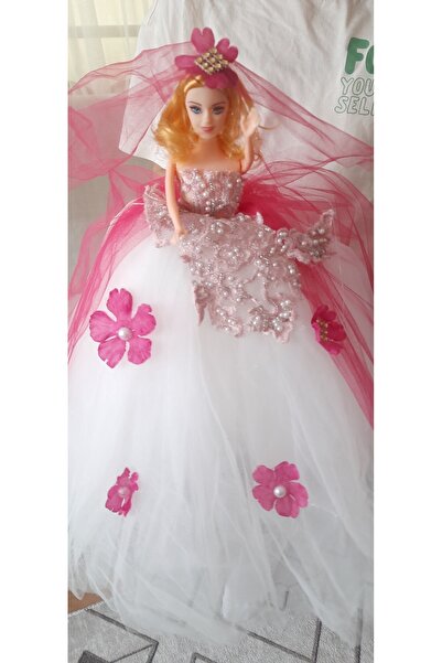 senbio Oyuncak Bebek Büyük Boy Gelinlikli Bebek( 40 Cm) Boyunda Pembe Renk