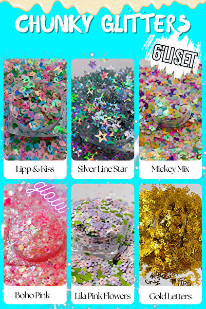 Sirius Hobi Epoksi Mum Sabun Vücut Makyaj Parıltısı Chunky Hologramlı Glitter Sim Seti 6x4 gr