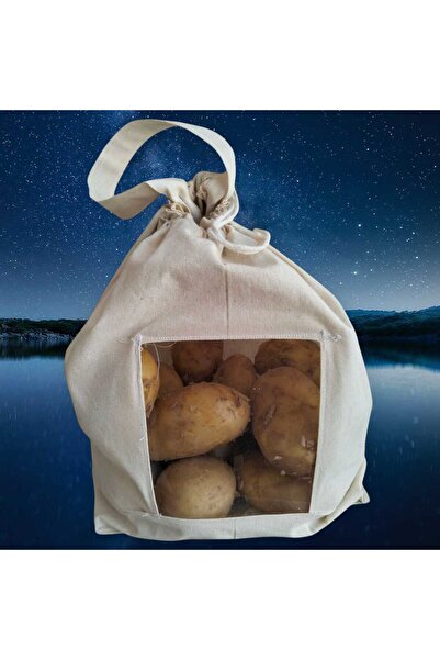 ilkadimbuklet 5 Kg Patates Saklama Torbası | Pamuk Ham Bez | Asetat Pencereli...