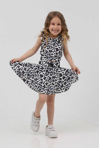 KİDSPİTİRCİK Girl's Black-White Strap Crop Badi, Shorts Skirt Suit