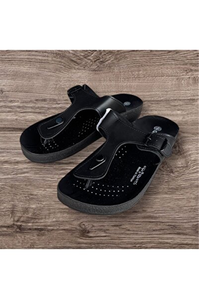 GEZER unisex siyah hafif taban tokalı plaj deniz günlük parmakarası terlik