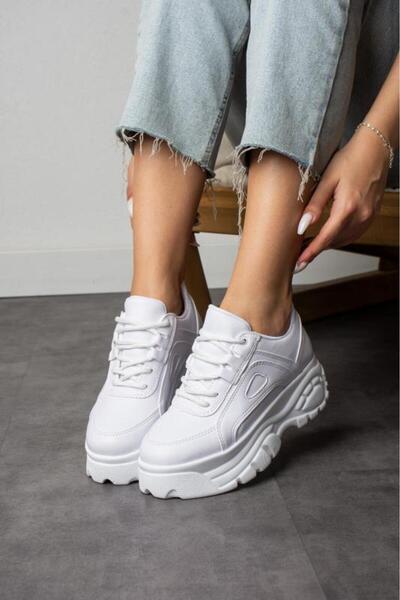 Ayax Tenis de damă casual cu talpă înaltă albă
