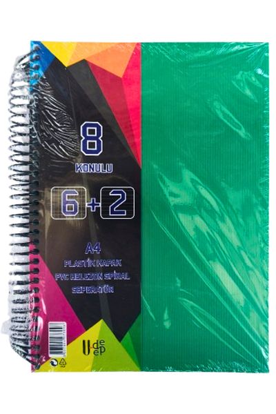 Glanart A4 Size 6+2 Bookmarked Notebook Tutoring Notebook (6 Squares 2 Lines) 200 Sheets 8 Sections Udep