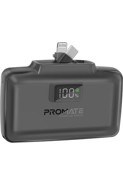 Promate Power Bank, 10000mAh Compact Power Bank with 20Watt USB-C™ In/Out Foldable Connector, 20Wa