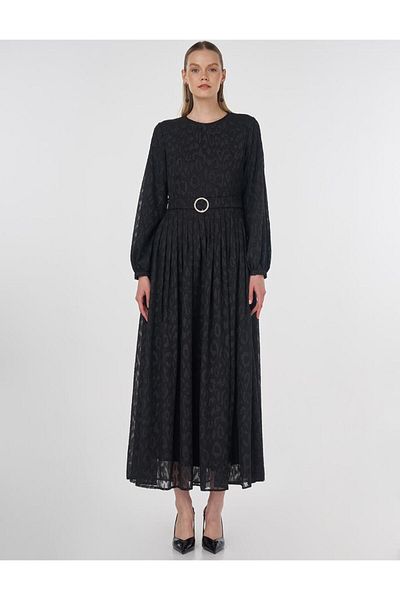 Kayra Jacquard Dress with Metal Accessories Black