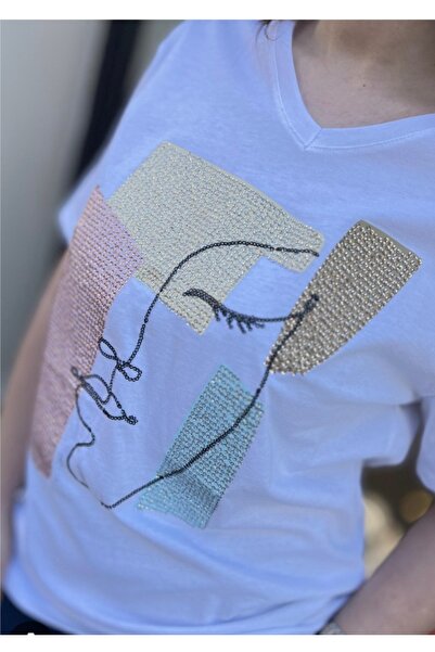 MODA Μπλουζάκι μεγάλου μεγέθους με στάμπα προσώπου σε λευκή πέτρα, ποιότητας Α.