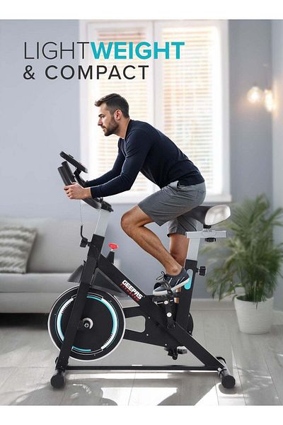 Geepas Spin Bike Low Noise with Emergency Brake and Digital Display| Adjustable Seat, Handlebar, Res