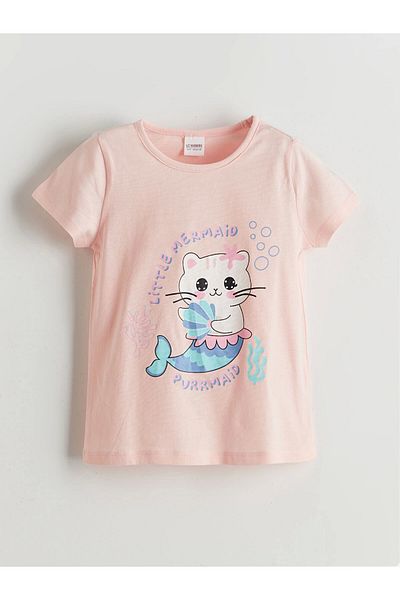 LC Waikiki Lcw Kids Pink Combed Cotton Printed Girls' T-Shirt and Capri 2-Piece