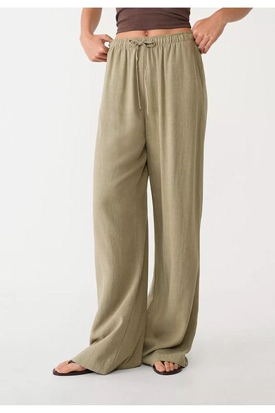 GREY Linen Blend Loose Cut Pocketless Trousers