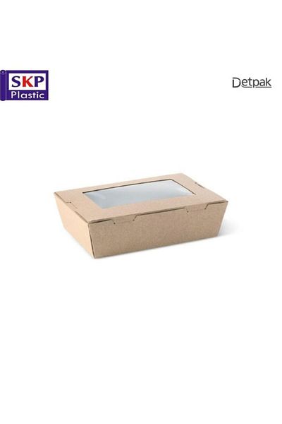 SKP Plastic Kraft Paper Food Containers with Window, Large (25 Pack)