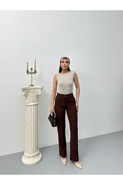 BRGCLOTHING Kadın Yüksek Bel Toparlayıcı Dikiş Detaylı Palazzo Kumaş Pantolon – Şık Ve Modern Kesim