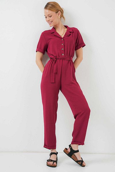 Butik Ribana Women's Shirt Collar Buttoned Aerobin Fabric Jumpsuit