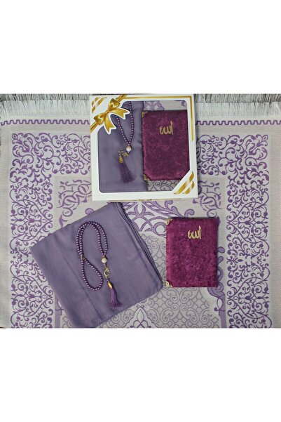 SALVUS Kadife Kaplı Yasinli Mevlid Seti – Tafta Seccade, Başörtüsü, Tesbih | Hac Umre ve Bohça Hediyesi