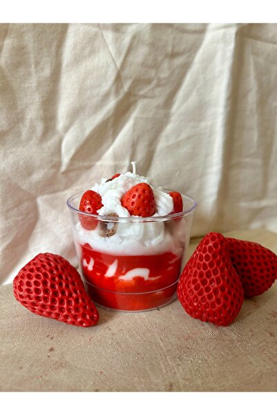 Candle Çikekli Bardak Mum (Aromaterapi Çilek Kokulu) Hediyelik