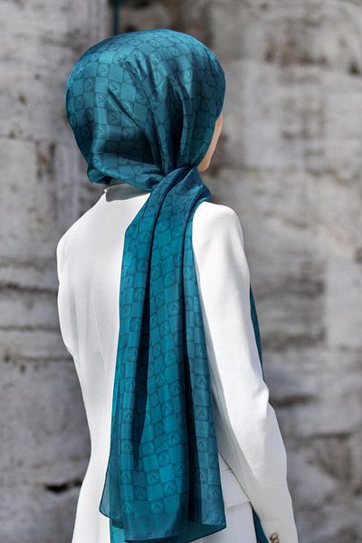 Vissona Γυναικείο φρέσκο ​​μεταξωτό σάλι Petrol Blue-1