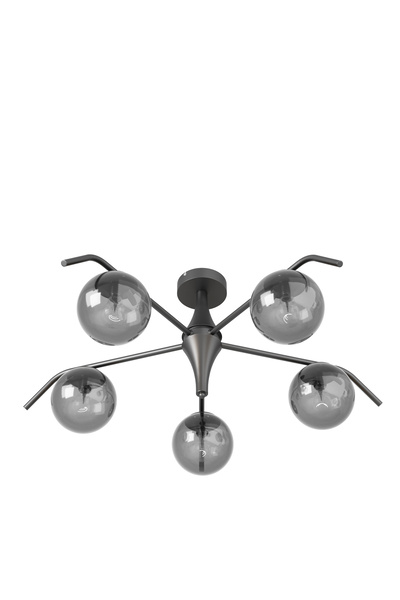 avizade Orlena Modern Siyah Gövdeli 5'li Füme Cam Küre Avize - Salon Ve Oturma Odası Için Şık Aydınlatma