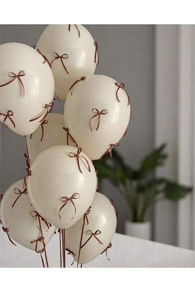 PartyPoo Brown Bow Ribbon Sand Beige Balloon Set 10 Birthday Bow Balloon, Ribbon Balloon