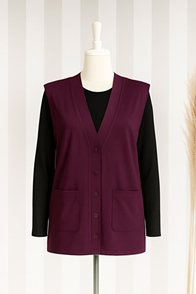 nacar çarşı Kadın Anne İnce Mürdüm Penye Yelek Anneler Günü