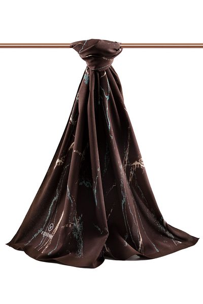Vissona Luxury Medina Silk - Μαρμάρινο σχέδιο, Καφέ, 75x195, Ανθεκτικό στις ρυτίδες Σάλι Moss Crepe Τύπος Ραπτικής Ιταλική