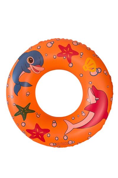 GÜZELYÜZ AVM Turuncu Yunus Desenli Model Can Simidi 70cm | Şişme Deniz ve Havuz Can Simidi Yüzme Simidi