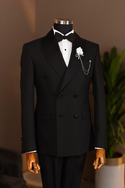 Terziayhan T01- Ta01 Model Slimfit Shawl Collar Double Breasted Groom Suit