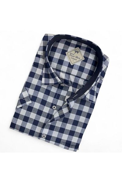 GÖMLEK GALERİSİ Men's Classic Relaxed Fit Checked Short Sleeve Shirt