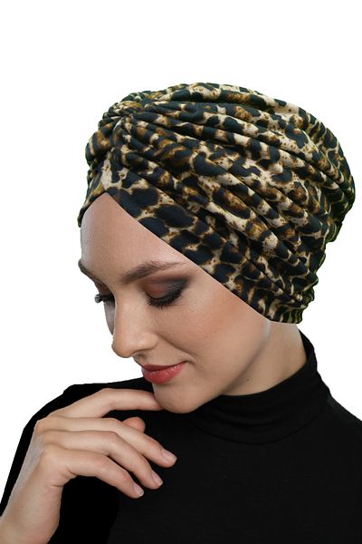 fidan bone Savanna Vog Patterned Cross and Band Detailed Lined Ready-Made Turban Hijab Pool Cap