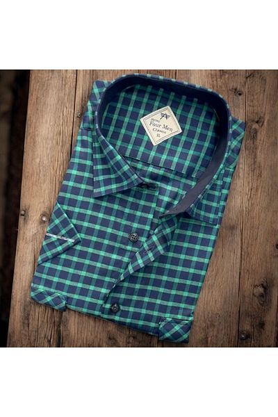 GÖMLEK GALERİSİ Men's Classic Relaxed Fit Double Pocket Plaid Short Sleeve Shirt