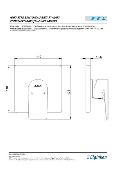 Eca Dalia Concealed Shower Faucet Surface Mounted Group 102167112-K