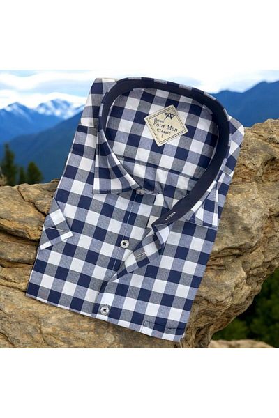 GÖMLEK GALERİSİ Men's Classic Relaxed Fit Checked Short Sleeve Shirt