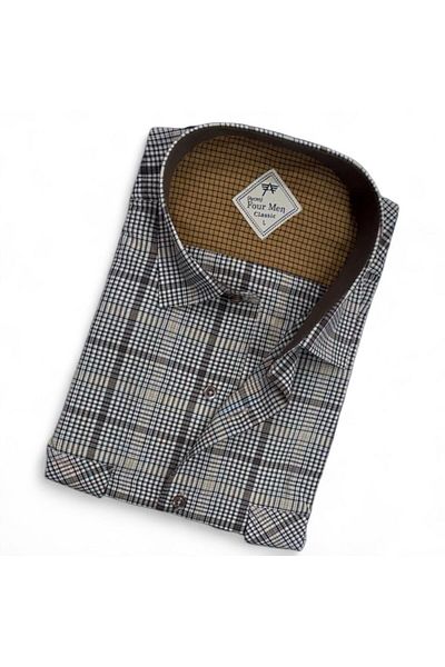 GÖMLEK GALERİSİ Men's Classic Relaxed Fit Double Pocket Plaid Short Sleeve Shirt