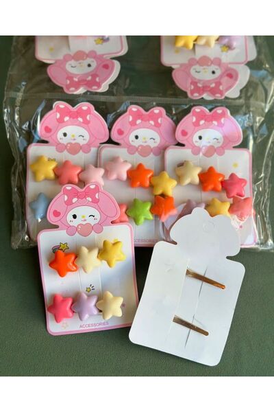 ŞİMŞEK BİJUTERİ 2Lİ KIZ ÇOCUK RENKLİ YILDIZLI TOKA