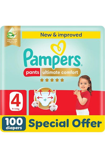 Pampers Ultimate Comfort Pants Diapers, Size 4, 9-14kg, Super Saving Pack, 100 Count