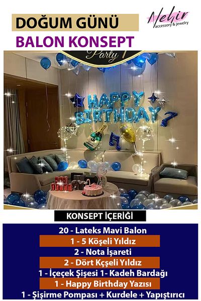 Nehir Birthday Celebration Concept Balloon Party Set (Silver Age Balloon + Pump Gift)