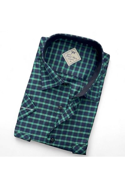 GÖMLEK GALERİSİ Men's Classic Relaxed Fit Double Pocket Plaid Short Sleeve Shirt