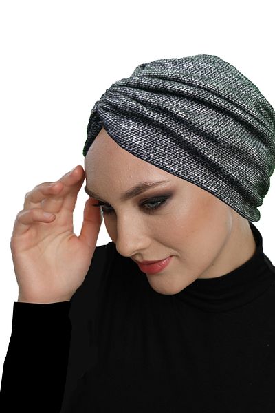 fidan bone Melted Patterned Draped Black Double Sided Ready-Made Turban Hijab Bonnet