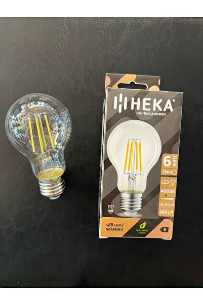 Heka 6 WATT ILIK BEYAZ 4000 KELVİN ŞEFFAF CAMLLI 660 LÜMEN E-27 A60 LED AMPUL