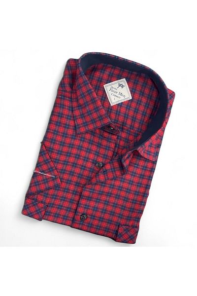 GÖMLEK GALERİSİ Men's Classic Relaxed Fit Double Pocket Plaid Short Sleeve Shirt