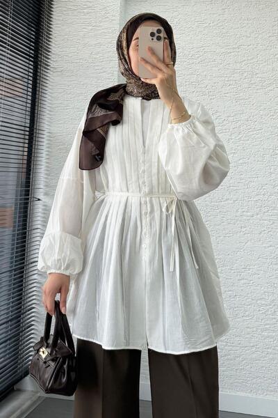 MELEK ARAZ Нервур Детальна Воаль Туніка - Біла