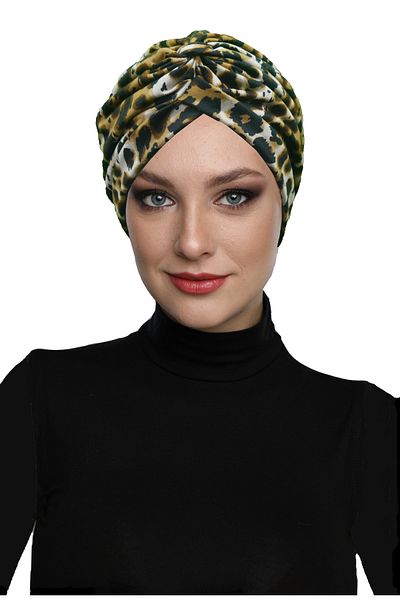fidan bone قبعة حمام سباحة حجاب عمامة مبطنة ومزخرفة بنقشة سافانا شيك