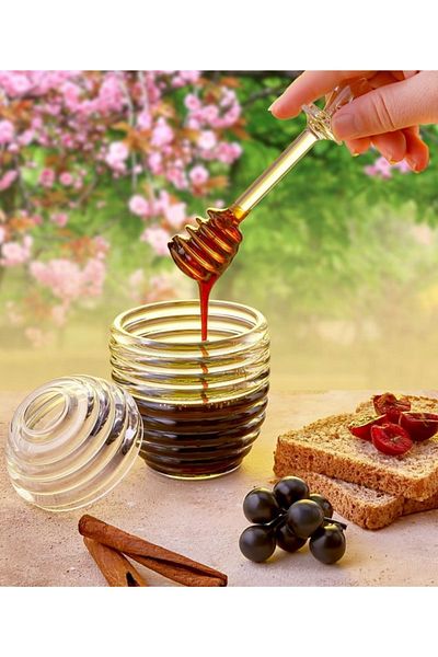 SLAINTE 3 Piece Crystal Jar Honey and Jam Jar with Hive Shaped Spoon