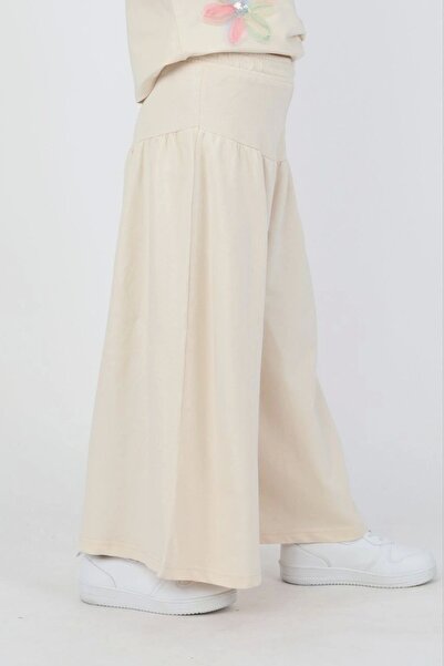Kidmark Çocuk Modası Girl's Flower Detailed Cream Wide Leg Suit