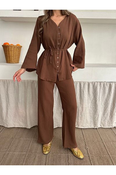AÈC PRIVÈ Women's Elizabeth Shirt Pants Suit (100% Cotton Fabric Anti-Sweat / Much-Loved Shirt Suit)