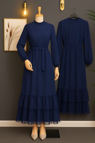 STİLZERAFET Glittery Dress with Ruffled Skirt and Belt
